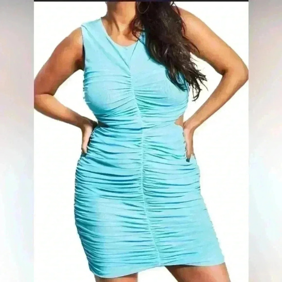 ROYALTY BY MALUMA Womens Scuba Blue Cut Out Ruched Body Con Dress Size Medium - Picture 1 of 8